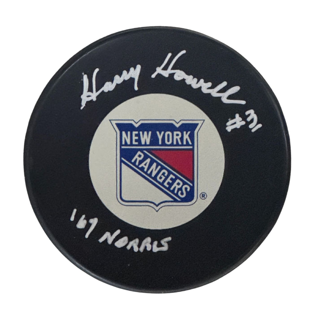 Harry Howell Autographed New York Rangers Hockey Puck (Small Logo) - Pastime Sports & Games