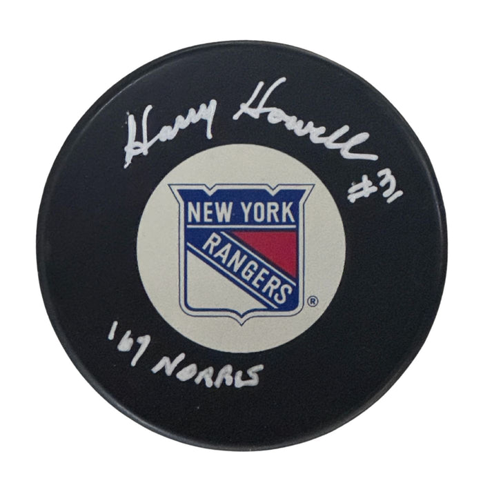 Harry Howell Autographed New York Rangers Hockey Puck (Small Logo) - Pastime Sports & Games
