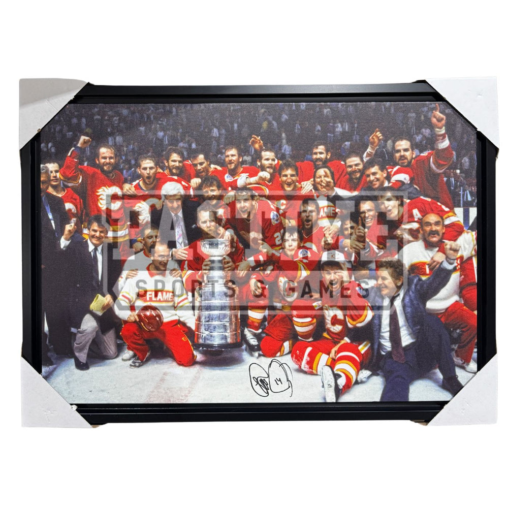 Theoren Fleury Autographed Calgary Flames Canvas (Stanley Cup Team Photo) - Pastime Sports & Games