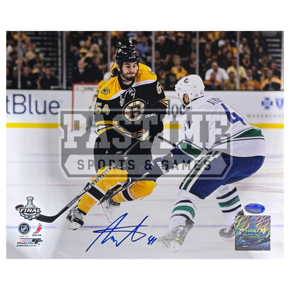 Andrew Alberts Autographed Vancouver Canucks Photo (Defending Against Adam McQuaid) - Pastime Sports & Games