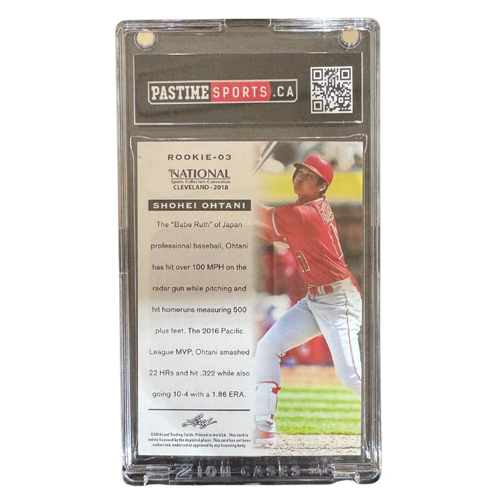 Shohei Ohtani 2018 Leaf National Convention Rookie Card #ROOKIE-03 Encased in Magpro - Pastime Sports & Games