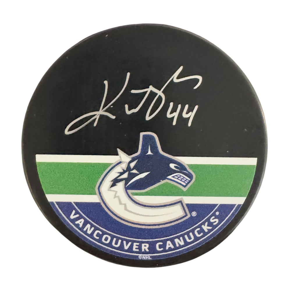 Kiefer Sherwood Autographed Vancouver Canucks Orca Hockey Puck (Printed Mustang Autograph Puck)