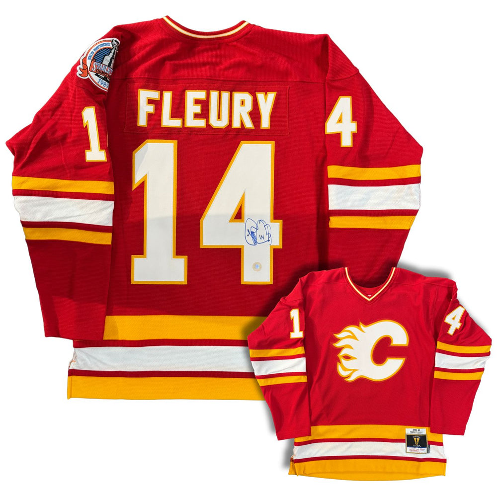 Theoren Fleury Autographed Calgary Flames Mitchell & Ness 1988/89 Vintage Hockey Jersey - Pastime Sports & Games