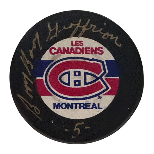 Boom Boom Geoffrion Autographed Montreal Canadiens Hockey Puck (Logo Puck) - Pastime Sports & Games