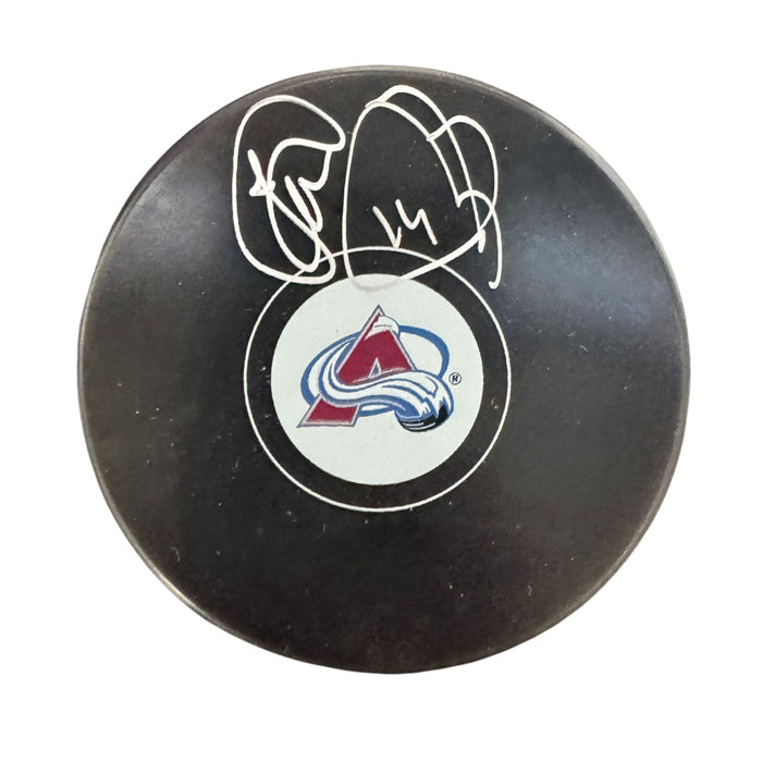 Theoren Fleury Autographed Colorado Avalanche Hockey Puck (Inglasco Small Logo) - Pastime Sports & Games