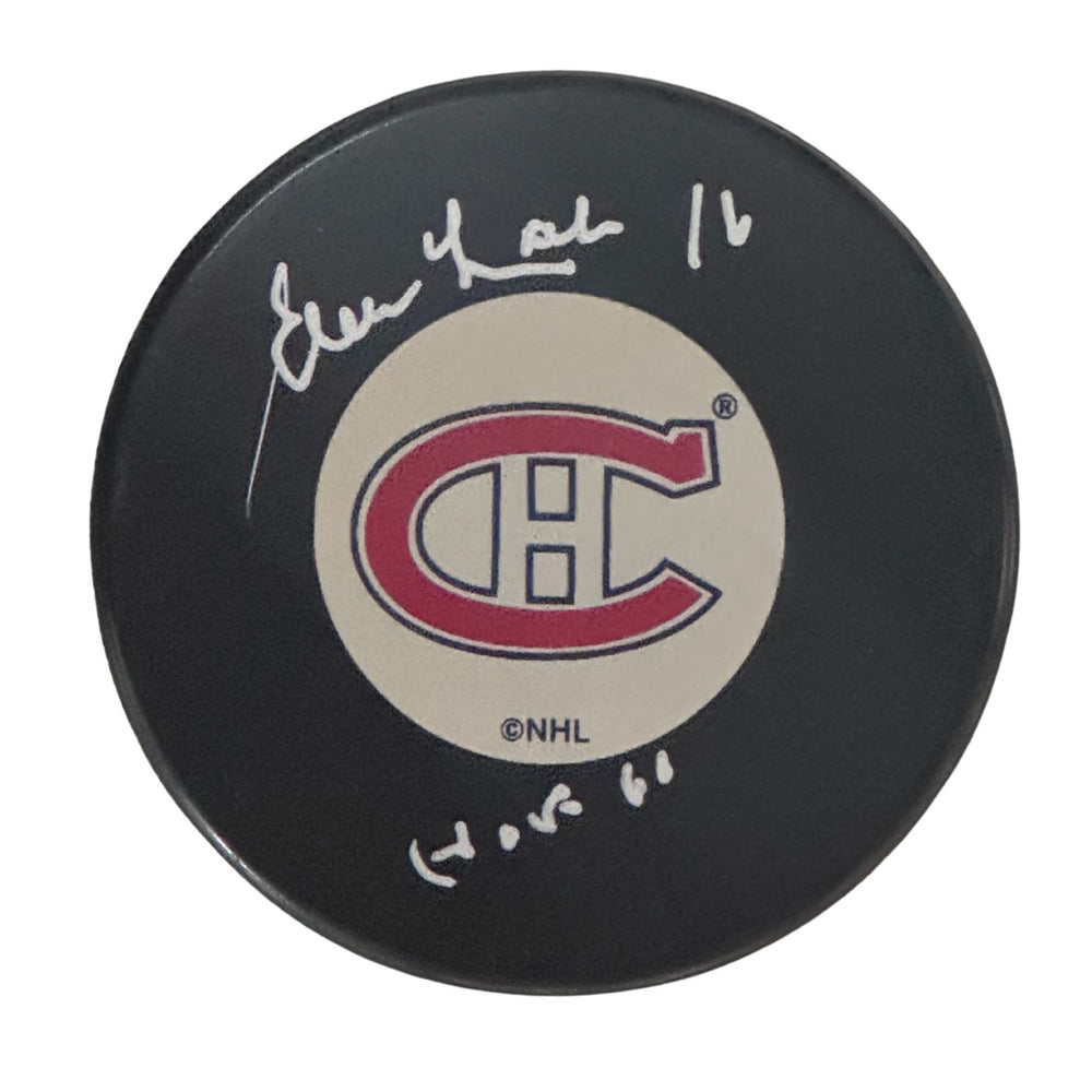 Elmer Lach Autographed Montreal Canadiens Hockey Puck (Small Logo) - Pastime Sports & Games