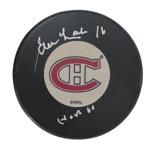 Elmer Lach Autographed Montreal Canadiens Hockey Puck (Small Logo) - Pastime Sports & Games