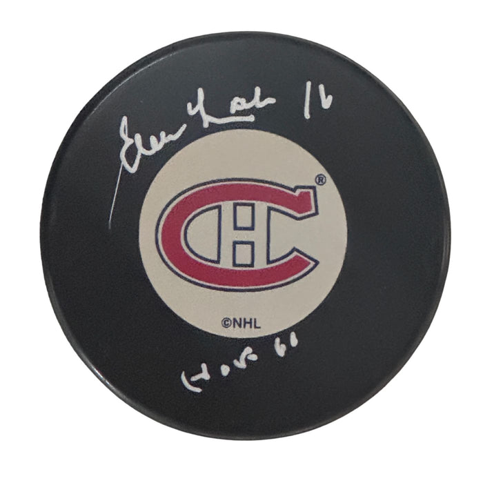Elmer Lach Autographed Montreal Canadiens Hockey Puck (Small Logo) - Pastime Sports & Games