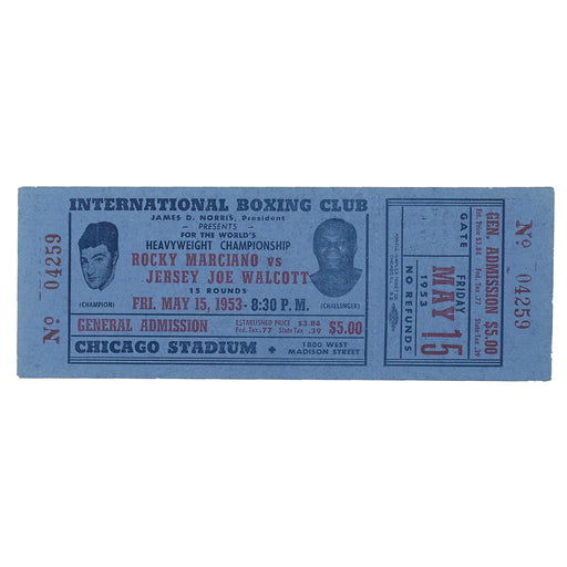 Rocky Marciano Vs Joe Walcott Original Ringside Ticket Fighting