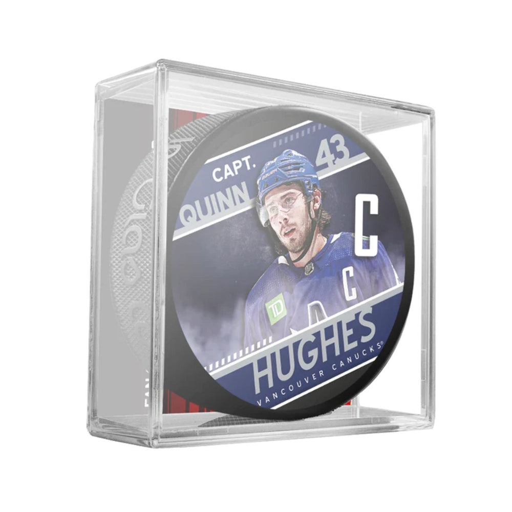 Quinn Hughes Vancouver Canucks Hockey Puck (Captain Quinn Hughes) - Pastime Sports & Games