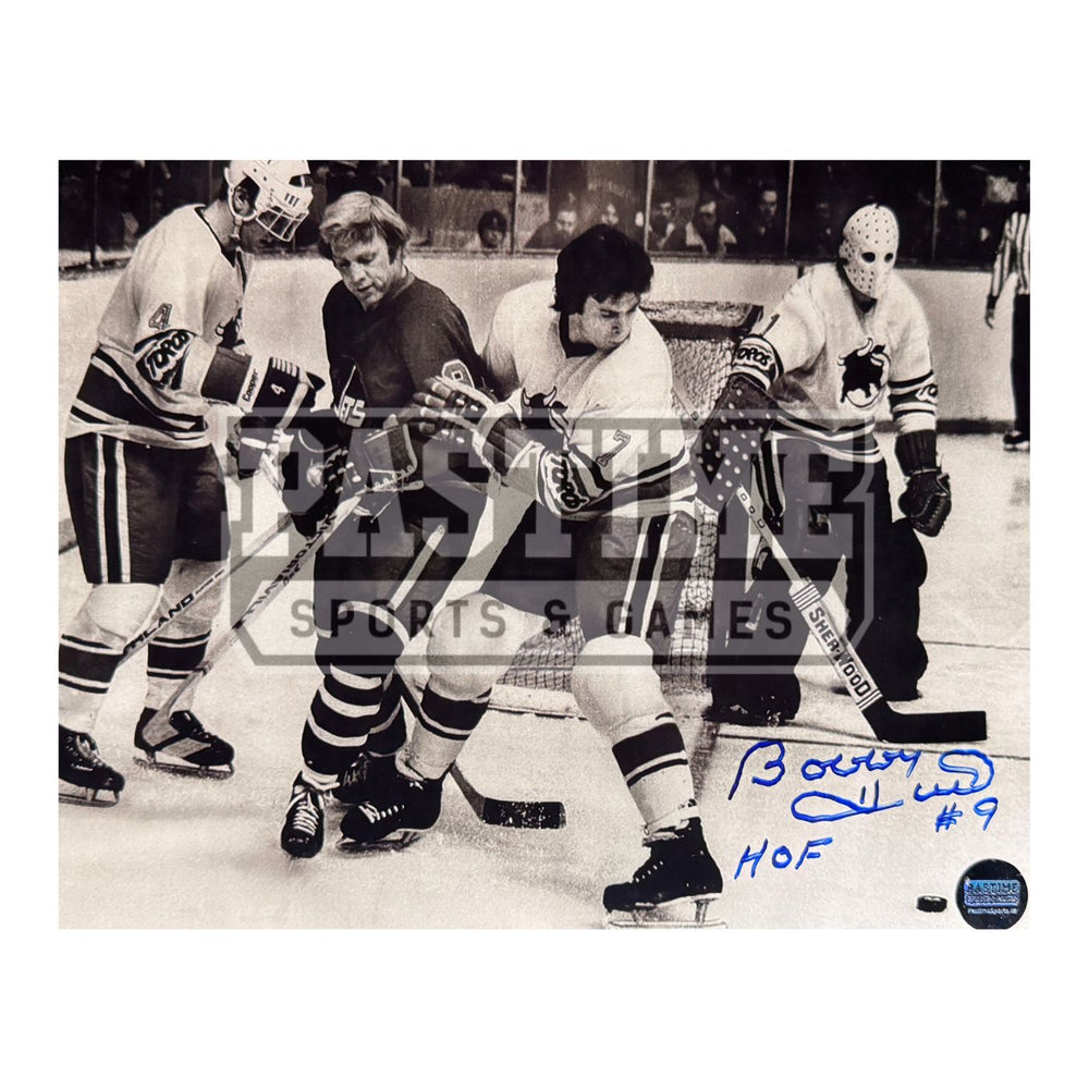 Bobby Hull Autographed Washington Jets Photo (Fighting For The Puck) - Pastime Sports & Games