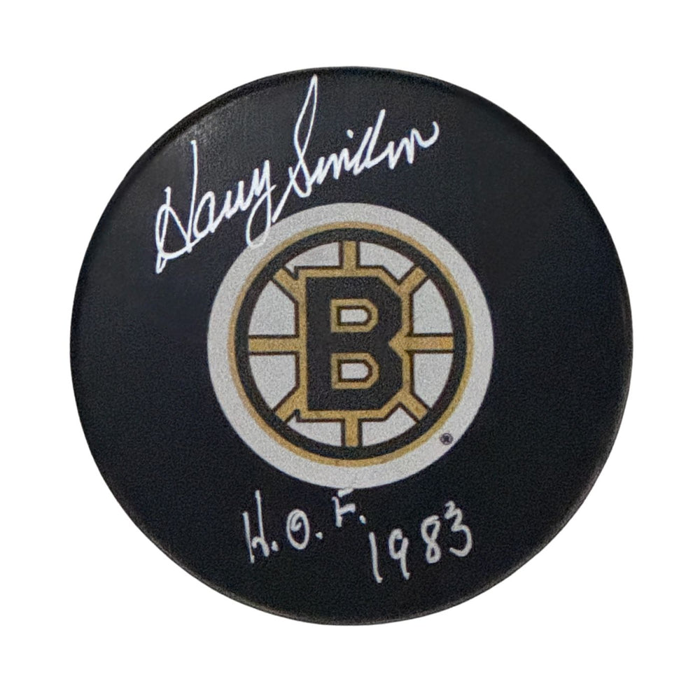 Harry Sinden Autographed Boston Bruins Hockey Puck (Small Logo) - Pastime Sports & Games