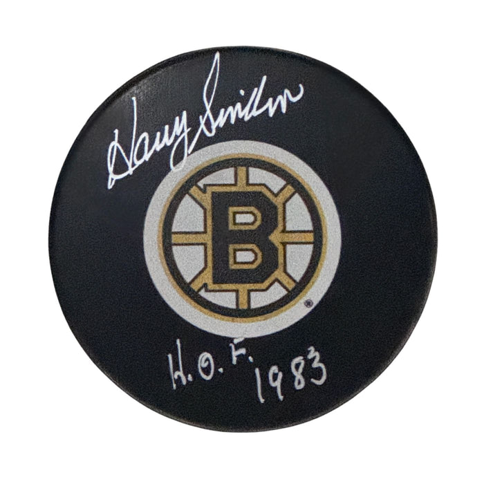 Harry Sinden Autographed Boston Bruins Hockey Puck (Small Logo) - Pastime Sports & Games
