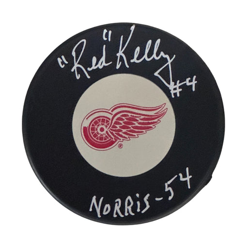 Richard "Red" Kelly Autographed Detroit Red Wings Hockey Puck (Small Logo) - Pastime Sports & Games