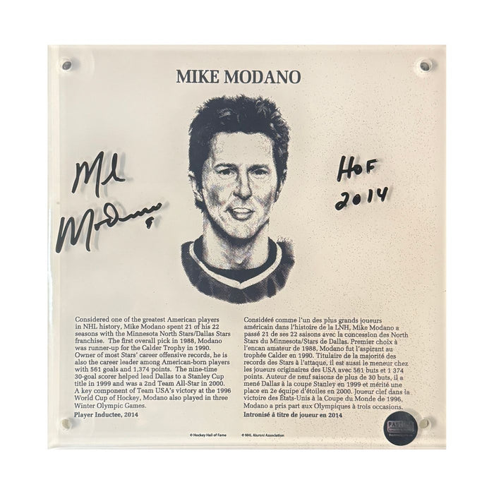 Mike Modano Autographed 9x9 Legends Hockey Hall of Fame HHOF Plaque - Pastime Sports & Games