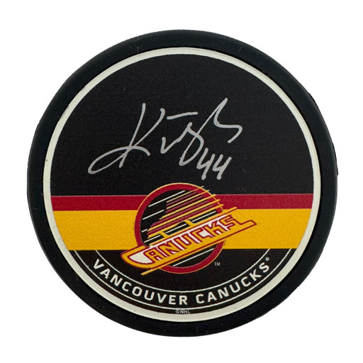 Kiefer Sherwood Autographed Vancouver Canucks Skate Hockey Puck (Textured Mustang Autograph Puck)