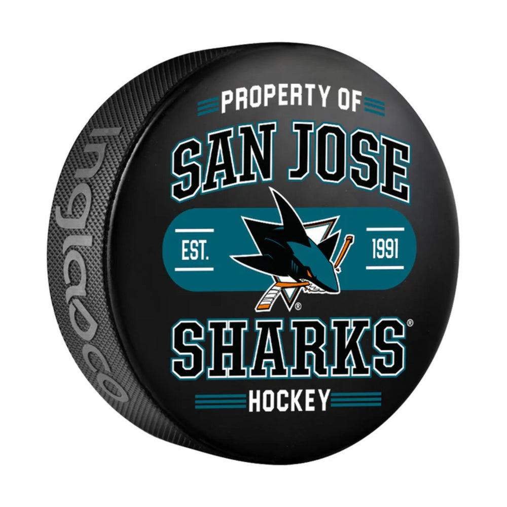 San Jose Sharks Logo Hockey Puck (Property Of) - Pastime Sports & Games