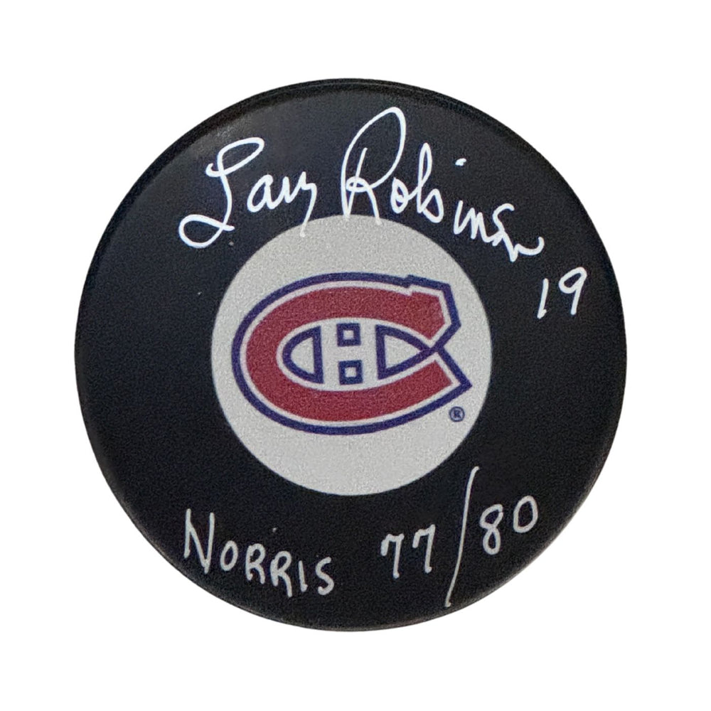 Larry Robinson Autographed Montreal Canadiens Hockey Puck (Small Logo) - Pastime Sports & Games