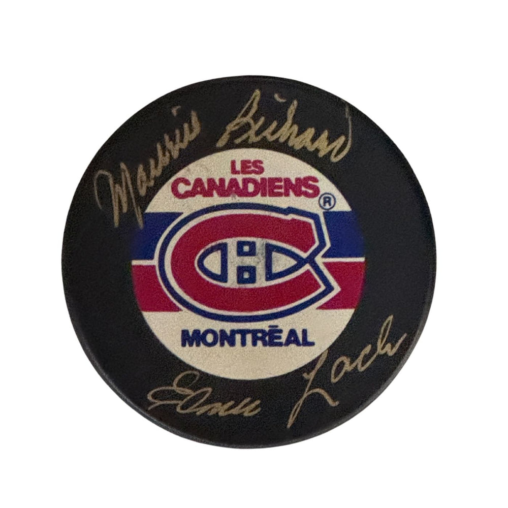 Maurice Richard/Elmer Lach Autographed Montreal Canadiens Hockey Puck (Les Canadiens) - Pastime Sports & Games