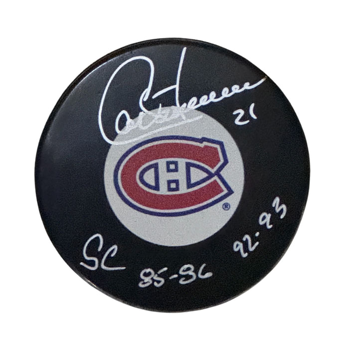 Guy Carbonneau Autographed Montreal Canadiens Hockey Puck (Small Logo) - Pastime Sports & Games