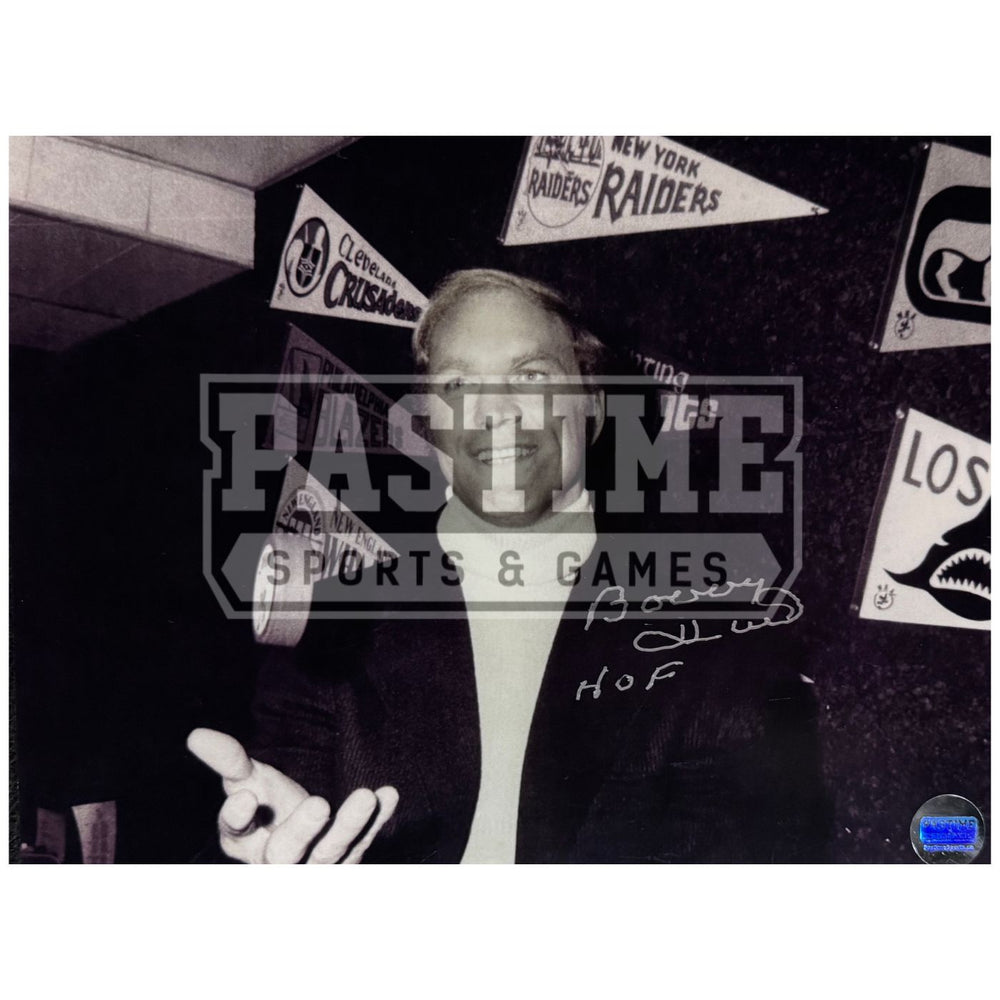 Bobby Hull Autographed Winnipeg Jets Photo (Tossing Puck) - Pastime Sports & Games