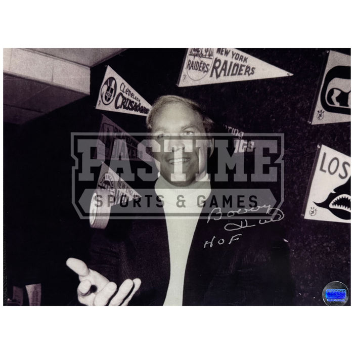 Bobby Hull Autographed Winnipeg Jets Photo (Tossing Puck) - Pastime Sports & Games