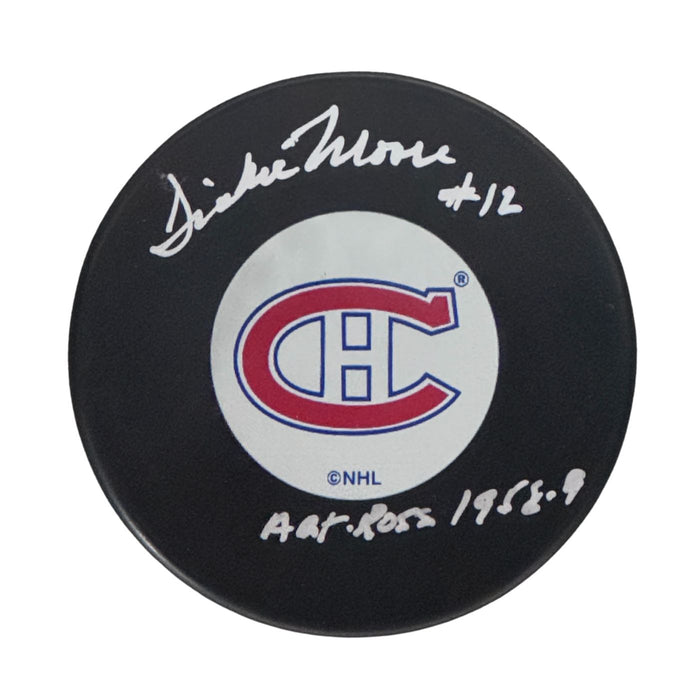 Dickie Moore Autographed Montreal Canadiens Puck (Small Logo) - Pastime Sports & Games