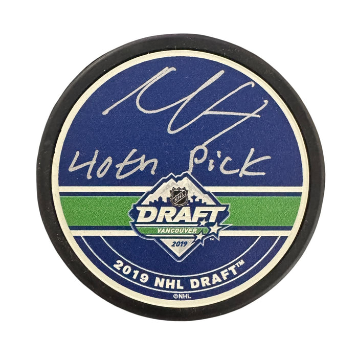 Nils Höglander Autographed Vancouver Canucks Orca Hockey Puck (Textured 2019 Draft) - Pastime Sports & Games