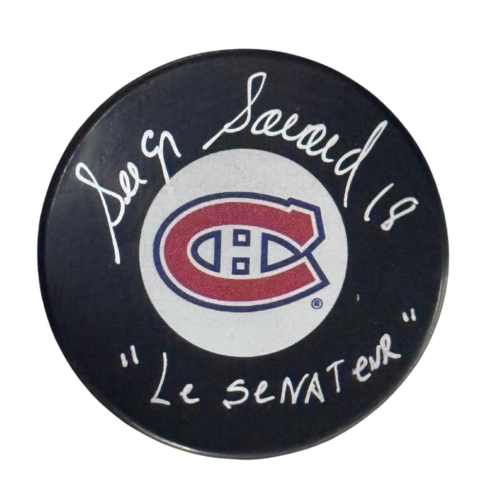 Serge Savard Autographed Montreal Canadiens Hockey Puck (Small Logo) - Pastime Sports & Games
