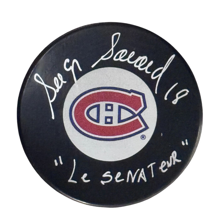 Serge Savard Autographed Montreal Canadiens Hockey Puck (Small Logo) - Pastime Sports & Games