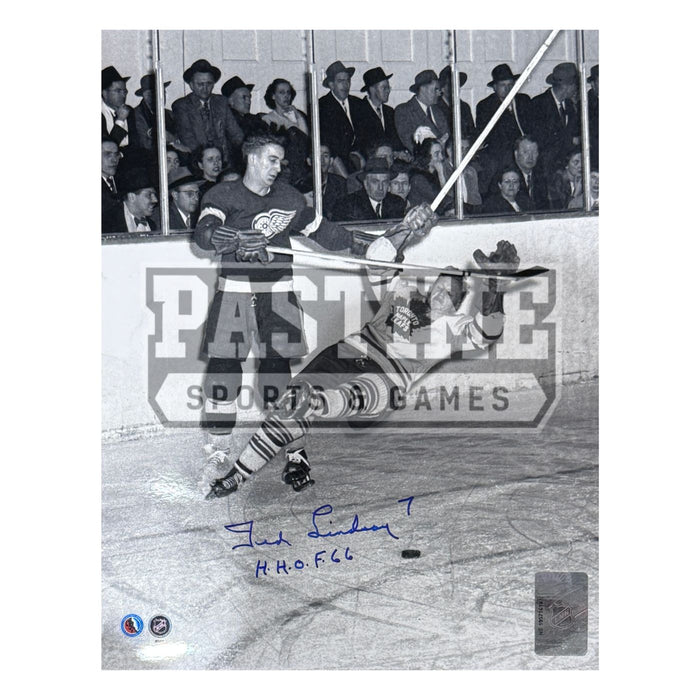Ted Lindsay Autographed Detroit Redwings Photo (Tripping Player) - Pastime Sports & Games