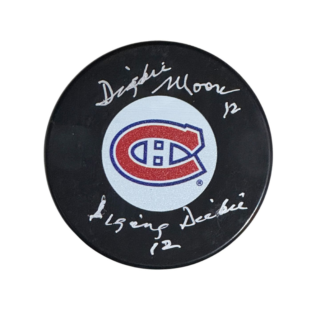 Dickie Moore Autographed Montreal Canadiens Puck (Small Logo) - Pastime Sports & Games