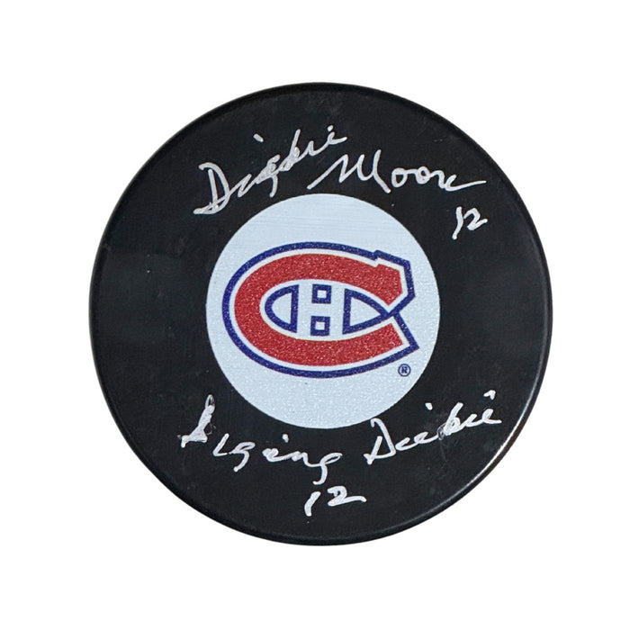 Dickie Moore Autographed Montreal Canadiens Puck (Small Logo) - Pastime Sports & Games