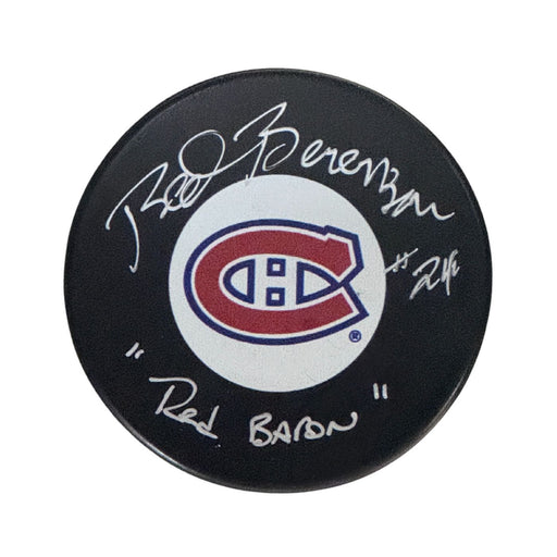 Gordon "Red" Berenson Autographed Montreal Canadiens Hockey Puck (Small Logo) - Pastime Sports & Games