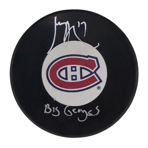 George Laraque Autographed Montreal Canadiens Hockey Puck (Small Logo) - Pastime Sports & Games