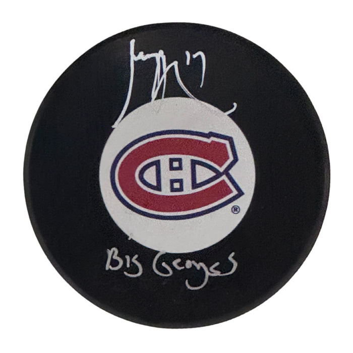 George Laraque Autographed Montreal Canadiens Hockey Puck (Small Logo) - Pastime Sports & Games