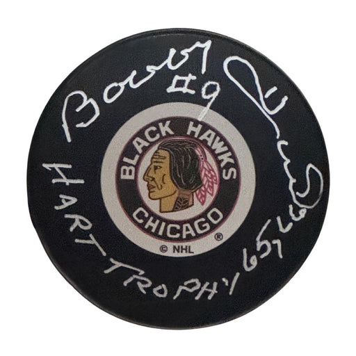 Bobby Hull Autographed Chicago Blackhawks Hockey Puck (Logo Puck) - Pastime Sports & Games