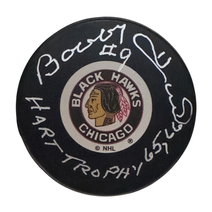 Bobby Hull Autographed Chicago Blackhawks Hockey Puck (Logo Puck) - Pastime Sports & Games