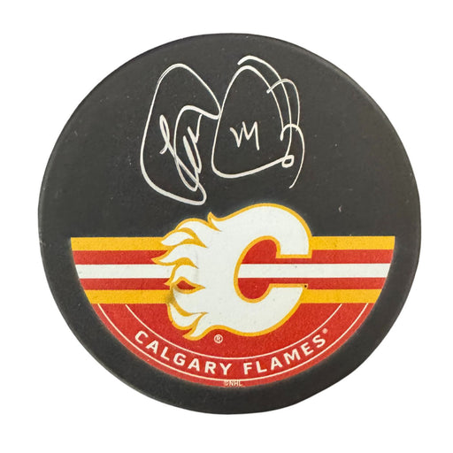 Theoren Fleury Autographed Calgary Flames Hockey Puck (Sherwood Autograph Puck) - Pastime Sports & Games