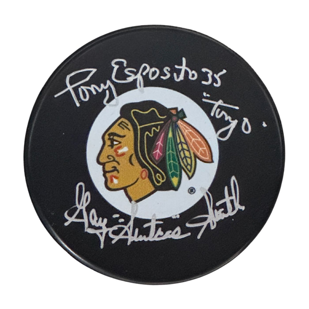 Tony Esposito & Gary "Suitcase" Smith Autographed Chicago Blackhawks Hockey Puck - Pastime Sports & Games