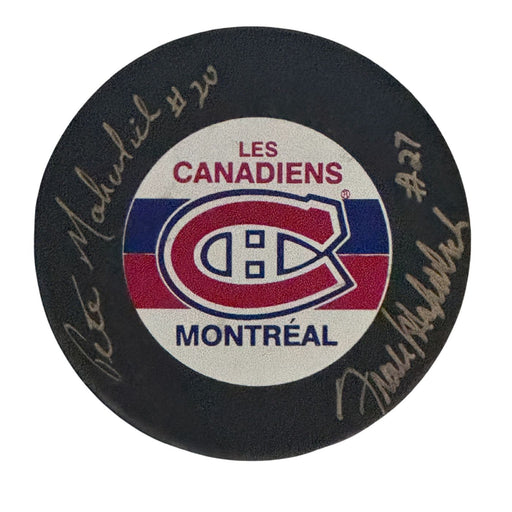 Frank Mahovlich & Peter Mahovlich Autographed Montreal Canadiens Hockey Puck (Logo Puck) - Pastime Sports & Games