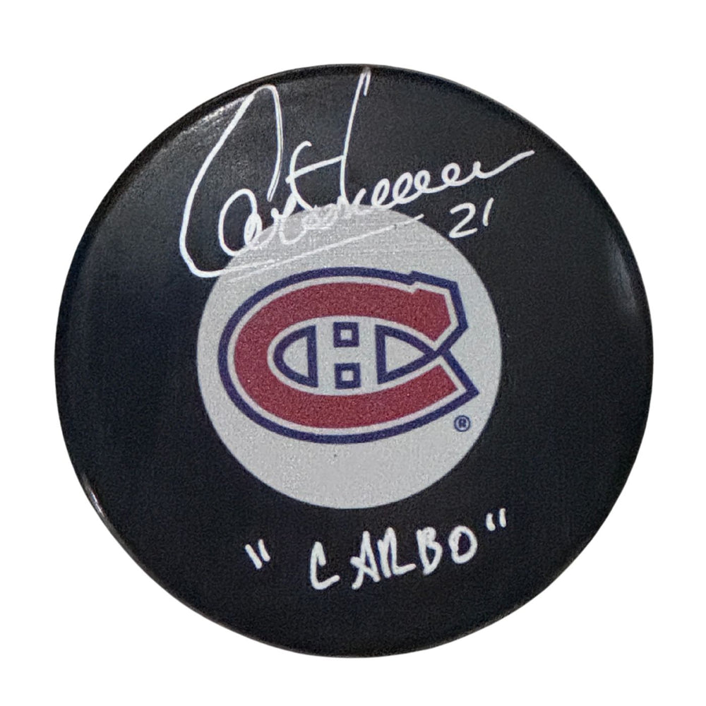 Guy Carbonneau Autographed Montreal Canadiens Hockey Puck (Small Logo) - Pastime Sports & Games