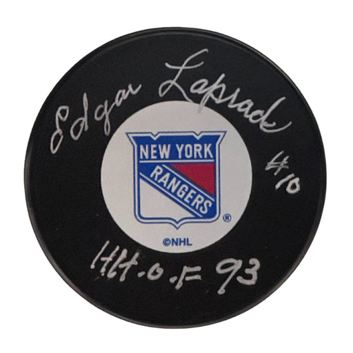 Edgar Laprade Autographed New York Rangers Hockey Puck (Small Logo) - Pastime Sports & Games