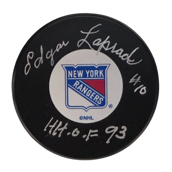 Edgar Laprade Autographed New York Rangers Hockey Puck (Small Logo) - Pastime Sports & Games
