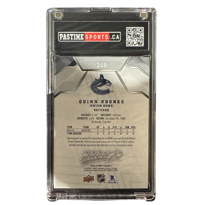 Quinn Hughes 2019/20 Upper Deck MVP Factory Blue Rookie Card #248 Encased in Magpro - Pastime Sports & Games