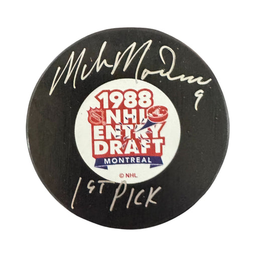 Mike Modano Autographed & Inscribed "1st Pick" 1988 NHL Entry Draft Hockey Puck - Pastime Sports & Games