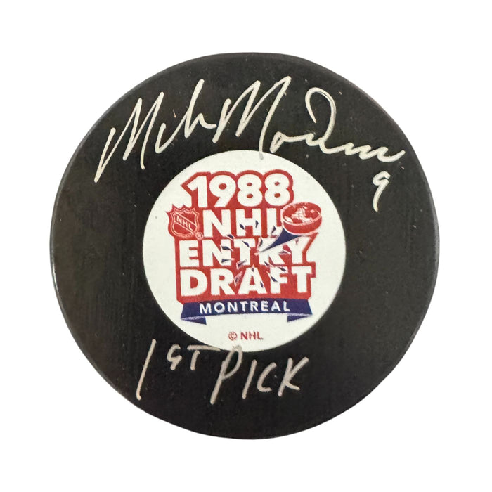 Mike Modano Autographed & Inscribed "1st Pick" 1988 NHL Entry Draft Hockey Puck - Pastime Sports & Games