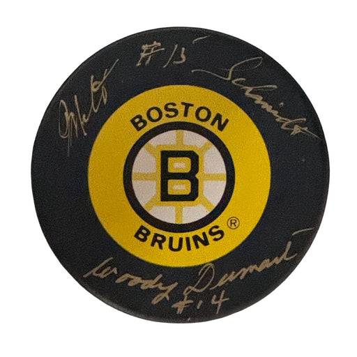 Milt Schmidt & Woody Dumart Autographed Boston Bruins Hockey Puck (Logo Puck) - Pastime Sports & Games