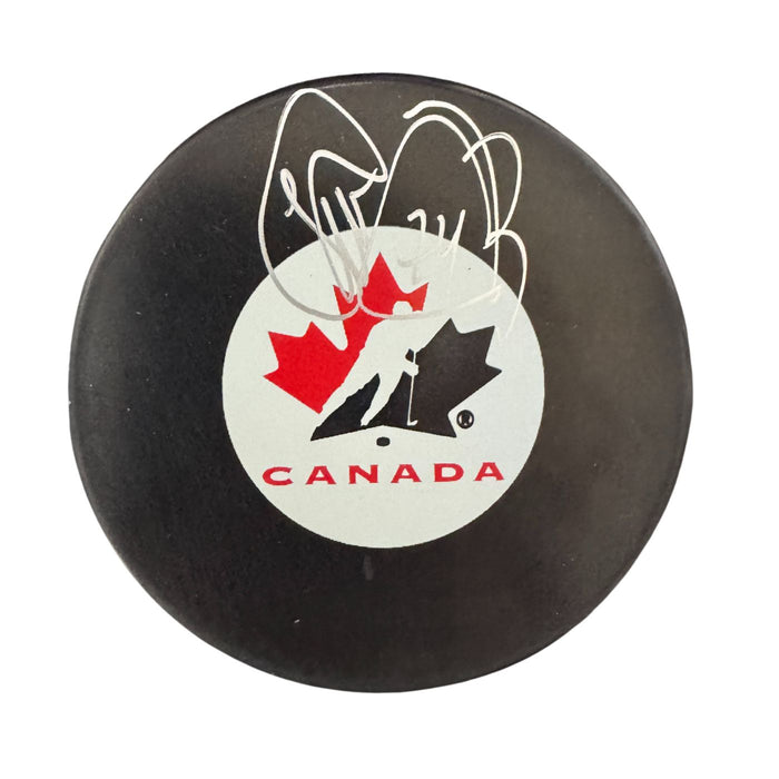 Theoren Fleury Autographed Team Canada Hockey Puck (Inglasco Small Logo) - Pastime Sports & Games