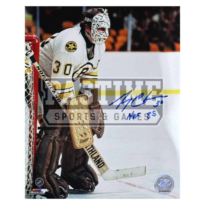 Gerry Cheevers Autographed Boston Bruins Photo (In Position) - Pastime Sports & Games
